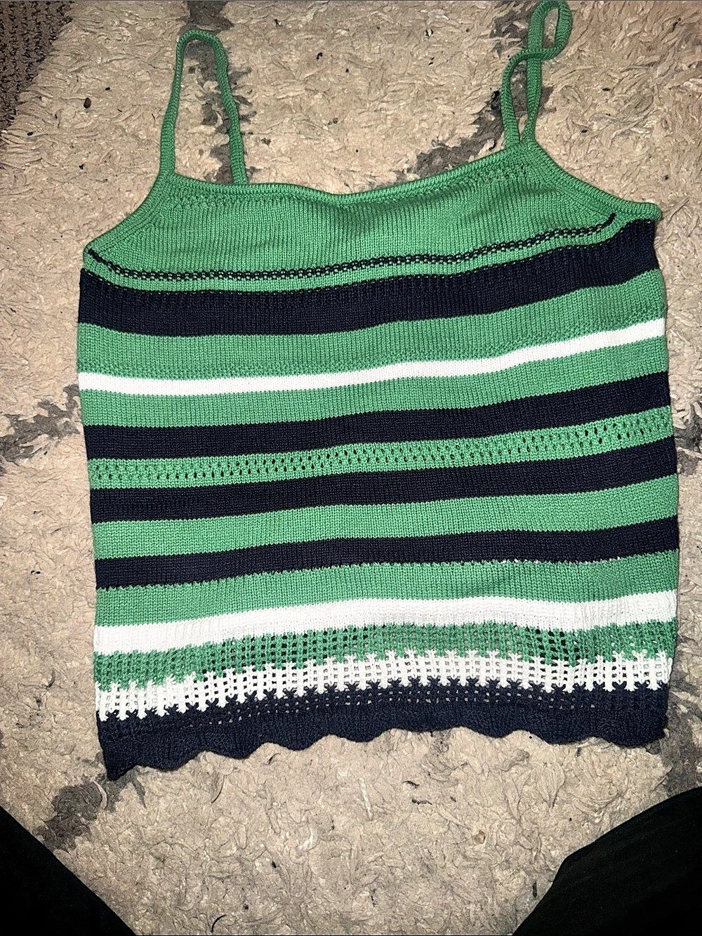 Striped Knit Camisole in Green & Black Like New